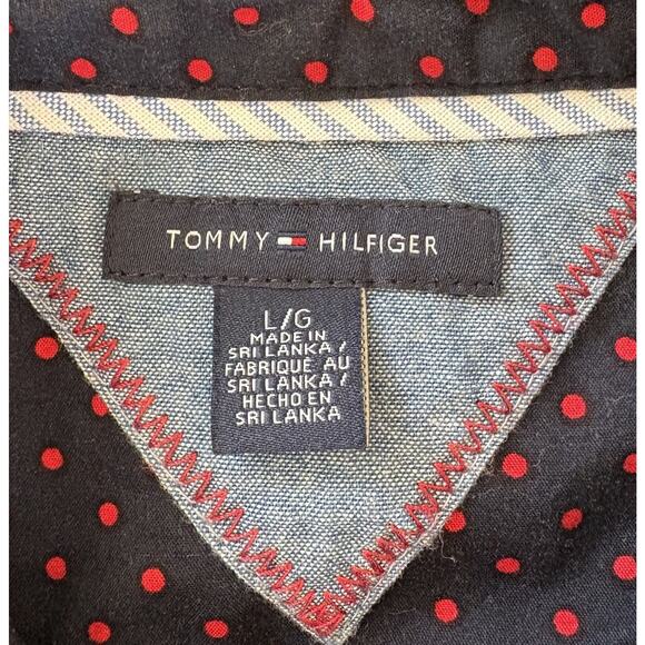 Tommy Hilfiger Women's Blue Polka Dot Roll-Tab Sleeve Button Down Shirt Large - Picture 9 of 11